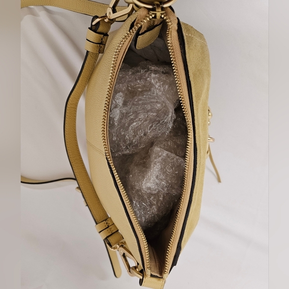 See By Chloe Joan Two Way Leather And Suede Crossbody Bag In Straw Beige Gold - Picture 9 of 17